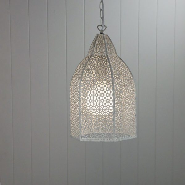 Oriel Istanbul Antique White Laser Cut Metal Pendant in Antique White finish