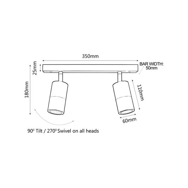 CLA Gu10 Exterior 2 Light Adjustable Head Bar Lights