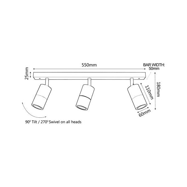 CLA Gu10 Exterior 3 Light Adjustable Head Bar Lights