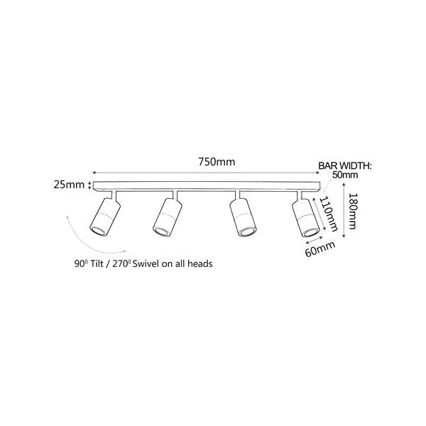 CLA Gu10 Exterior 4 Light Adjustable Head Bar Lights