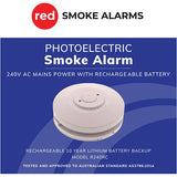 Red 240v Smoke Alarm with Rechargeable Battery