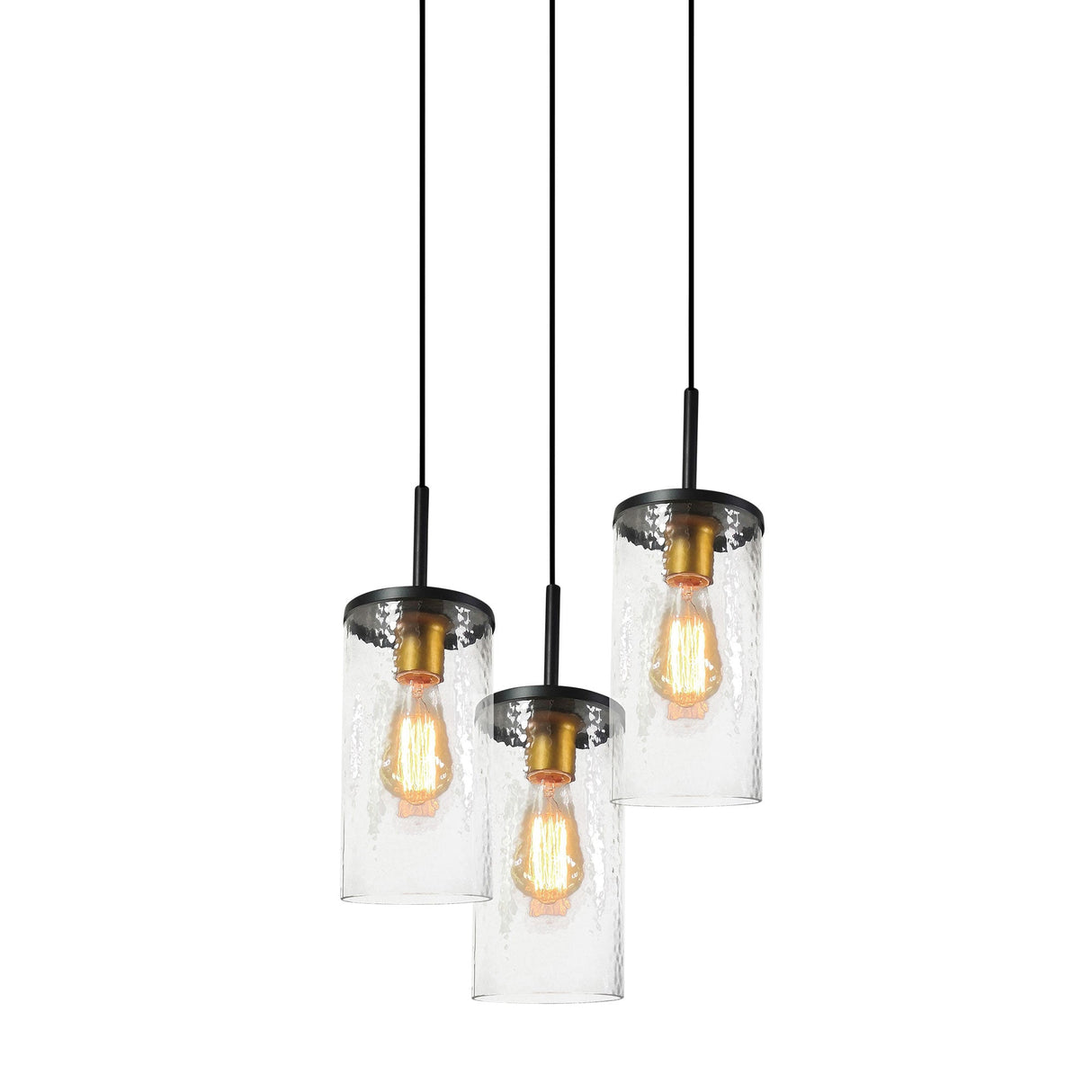 Oriel Lighting Raymont 3 Light Dropper Pendant Matt Black / Clear