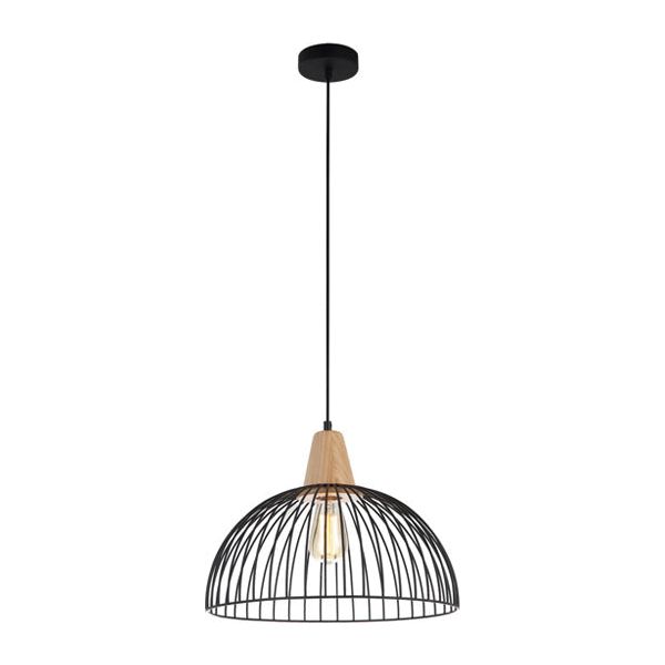 CLA Strand Iron and Wood Dome Cage Pendant lights