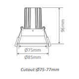 Domus Cell 9W 5CCT 60° D75 Complete Dimmable Downlight Kit