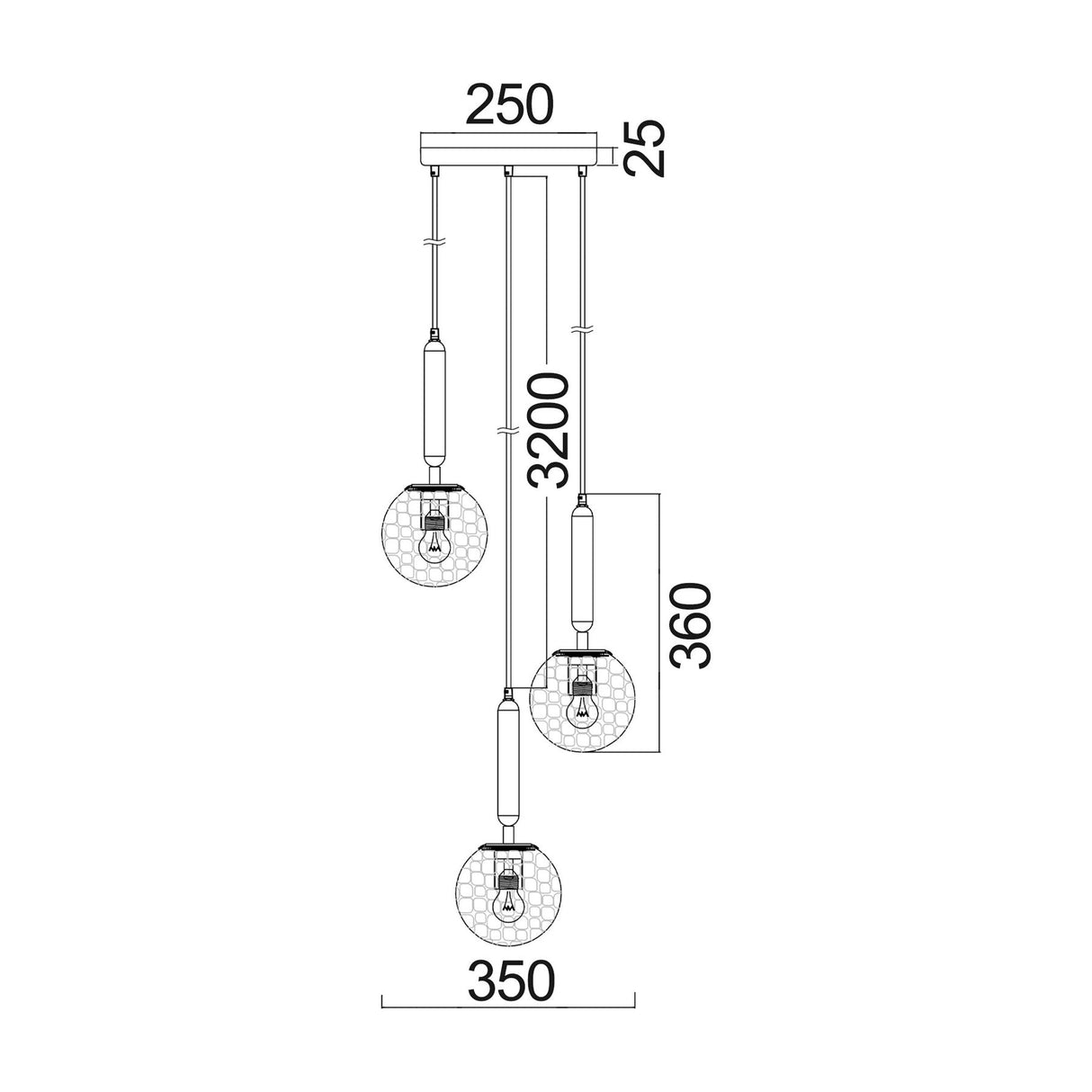 CLA TRATTINO Interior 3 Light Round Spherical Glass Pendant