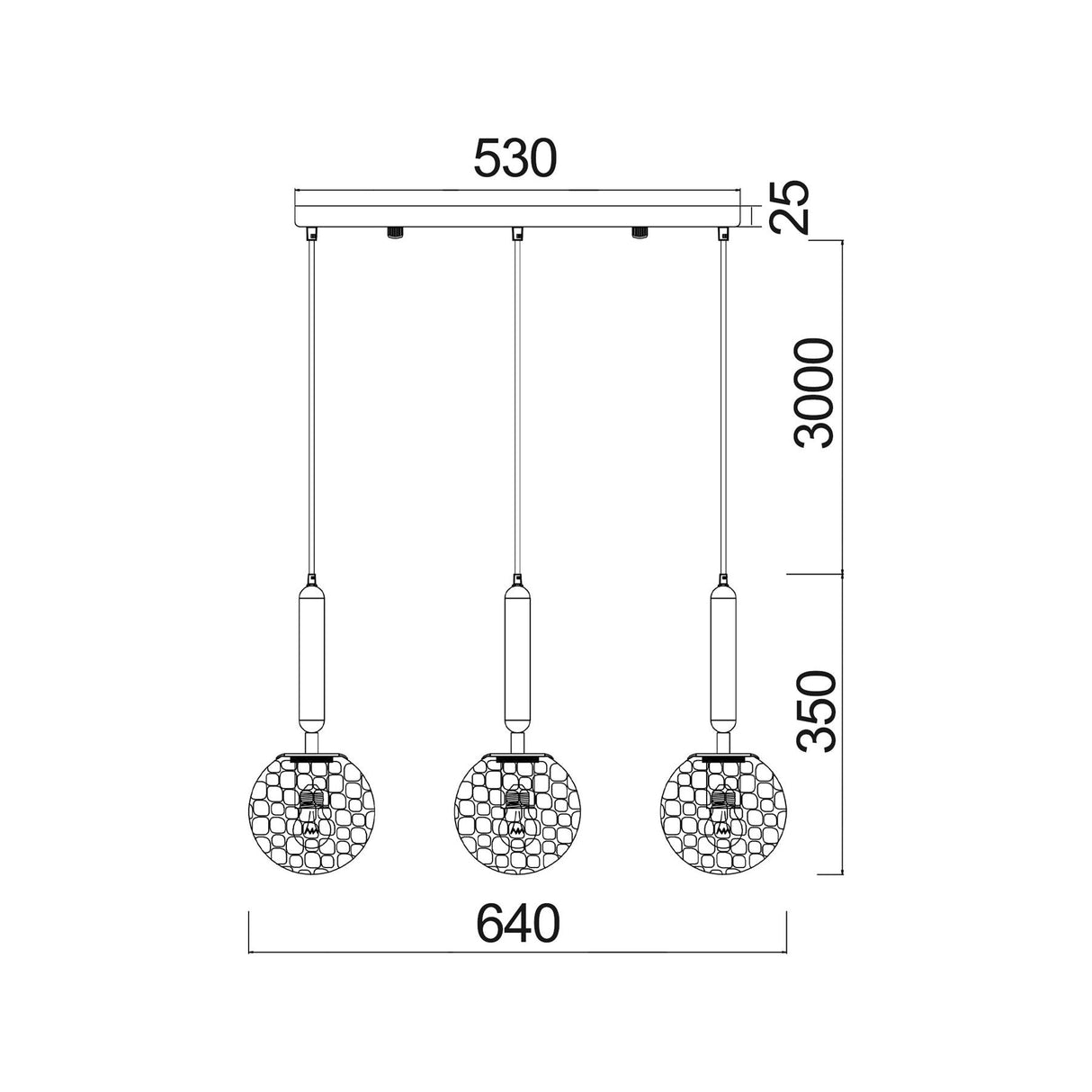 CLA TRATTINO Interior 3 Light Bar Spherical Glass Pendant