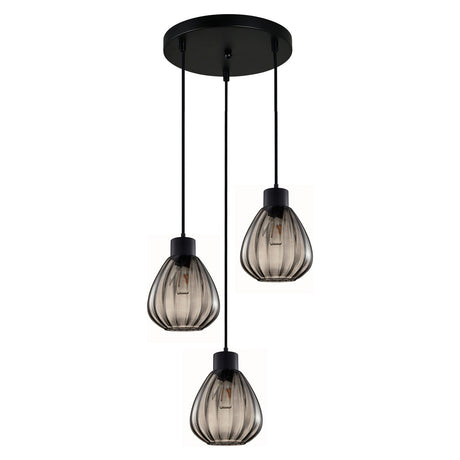 CLA TULIP Interior 3 Light Round Wine Glass Ribbed Pendant