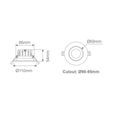 Domus EXPO-10 10W Low Glare Recessed LED Tricolour IP44 Downlight