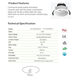 3A Lighting 10W Trimless Downlight (DL9454) Tri-colour