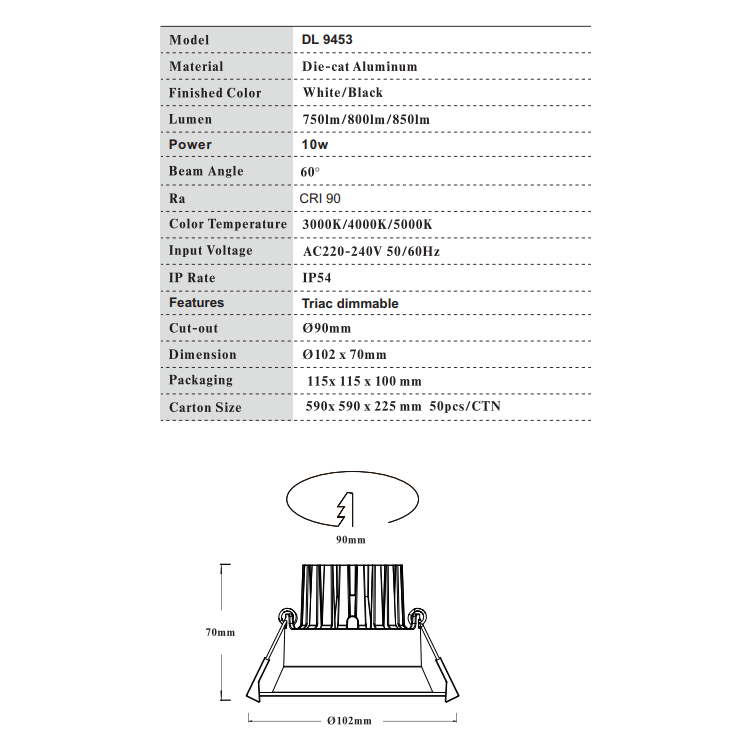 3A Lighting 10W Frameless Downlight DL9453