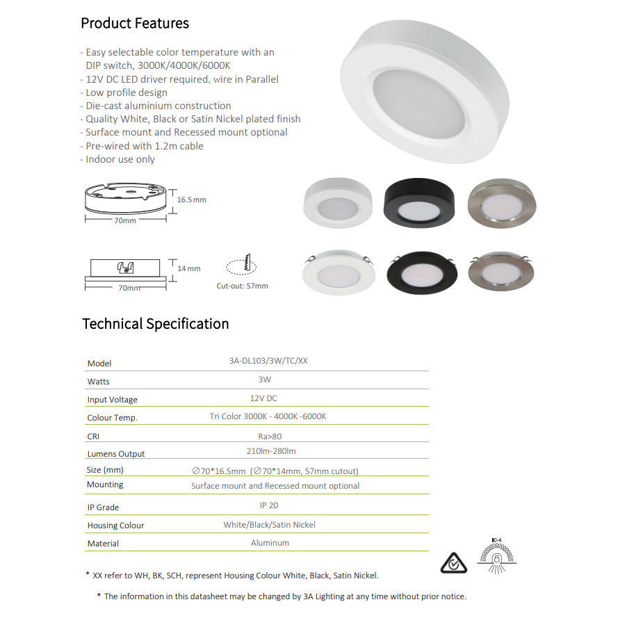 3A 3W Led Cabinet Lights DL103