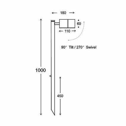 3A Lighting Single Head Garden Spike Light 1M