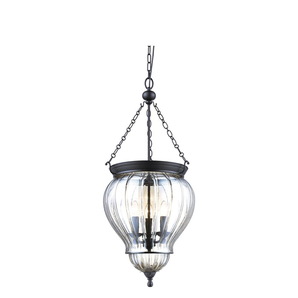 Domus DIANA Lantern Black Pendant with Clear Glass 240V - 3 x E14