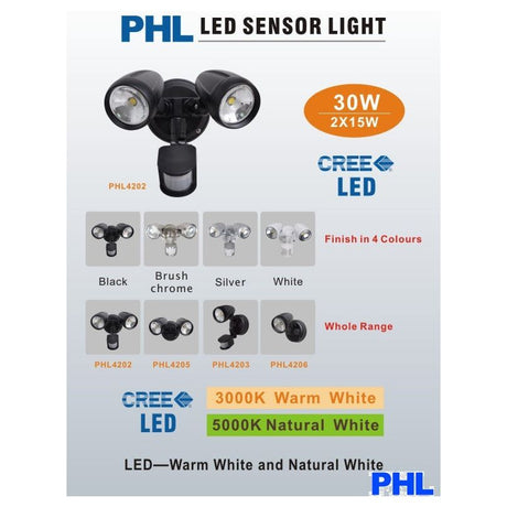 PHL4203 15W LED Single Spotlight With Sensor
