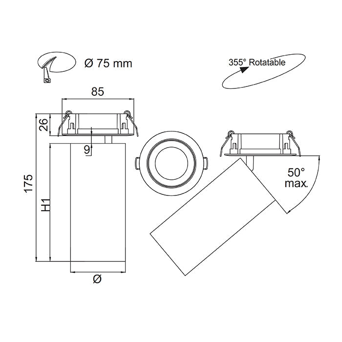 SAL Unitrek SRC9017 9W Three Circuit Rotatable LED Track Light